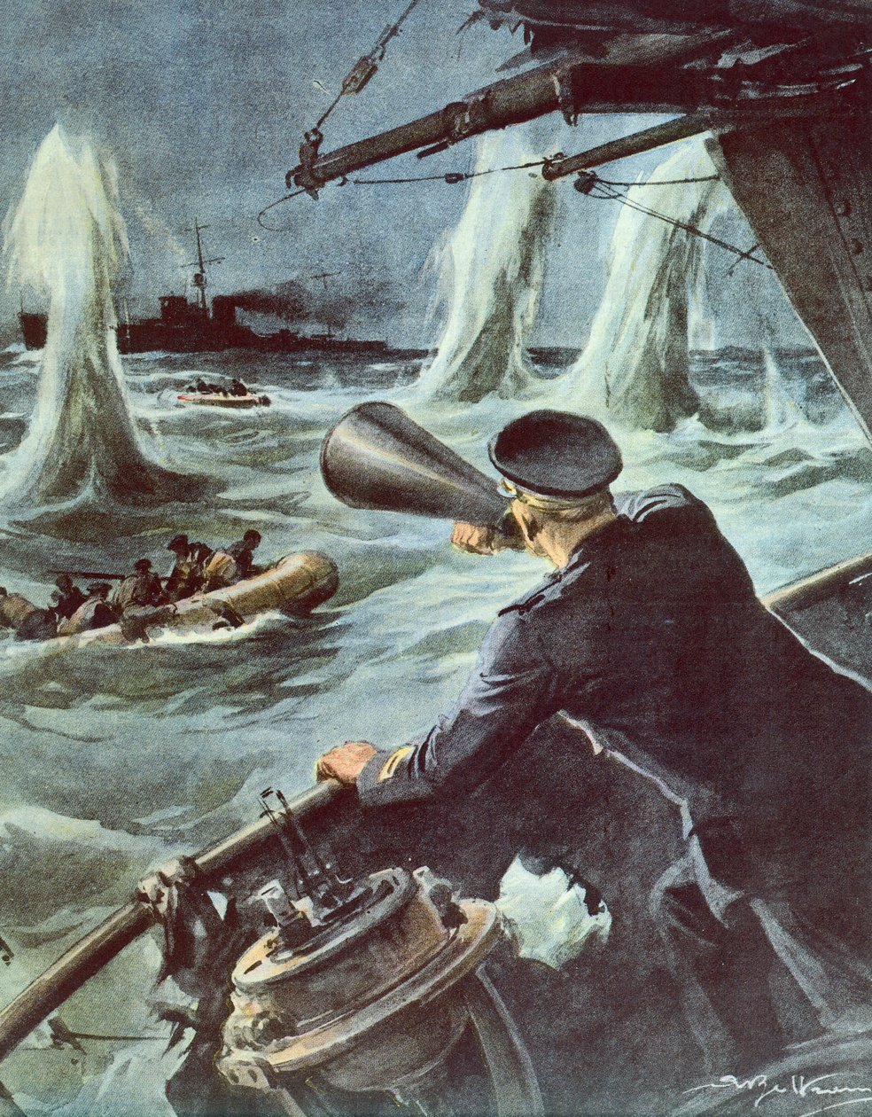 Zusammenstoß zwischen kleinem Torpedoboot und britischem Kreuzer im sizilianischen Kanal, 20. Oktober von Achille Beltrame