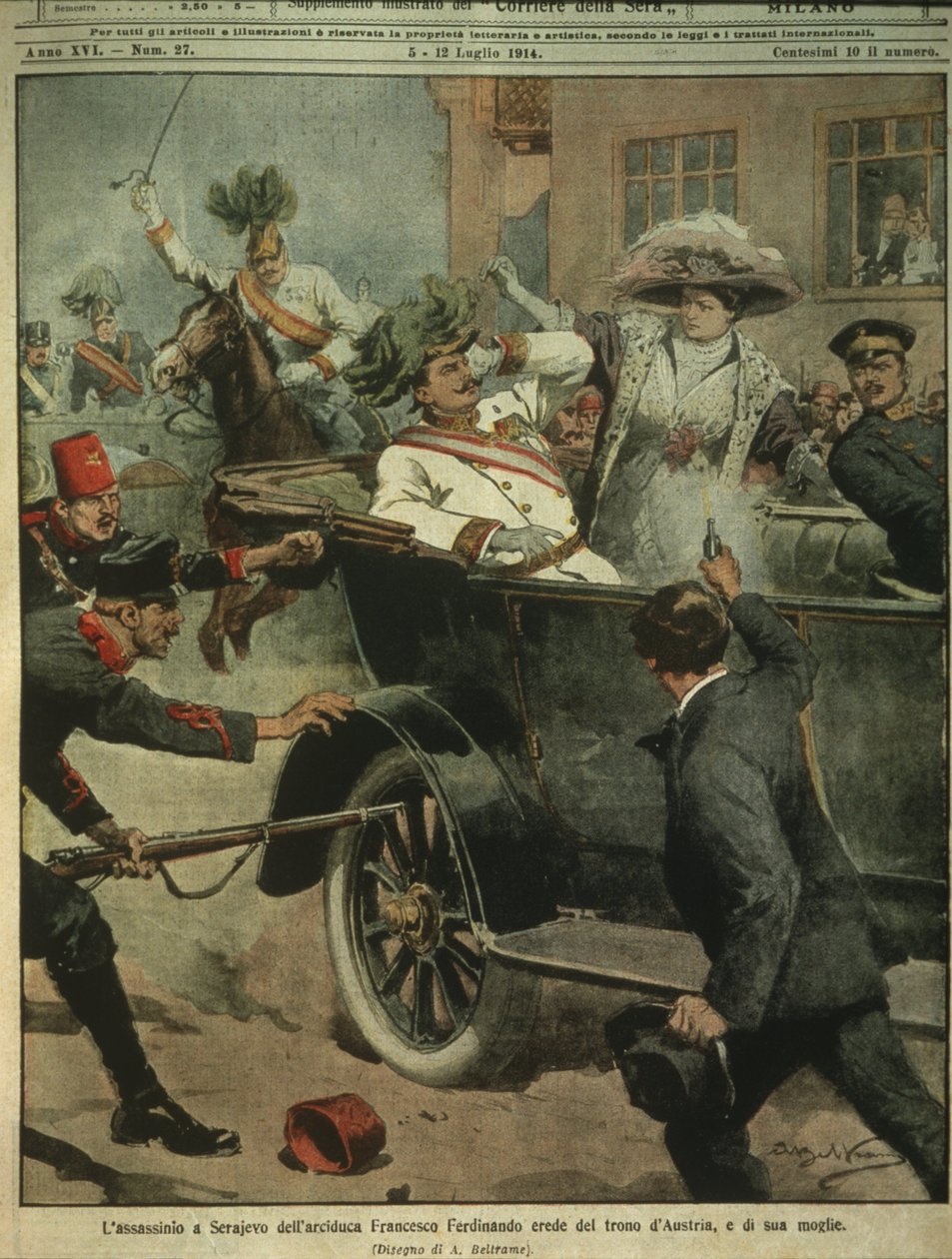 Titelbild der Ermordung von Erzherzog Franz Ferdinand von Österreich, Thronfolger von Österreich-Ungarn, Sarajevo von Achille Beltrame