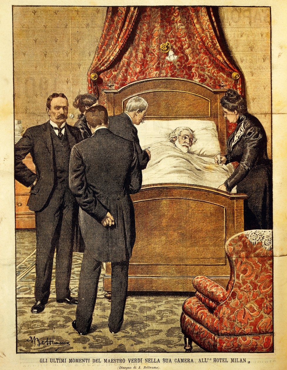 Giuseppe Verdi im Sterben, Illustration von Achille Beltrame. Italien, 20. Jahrhundert. von Achille Beltrame