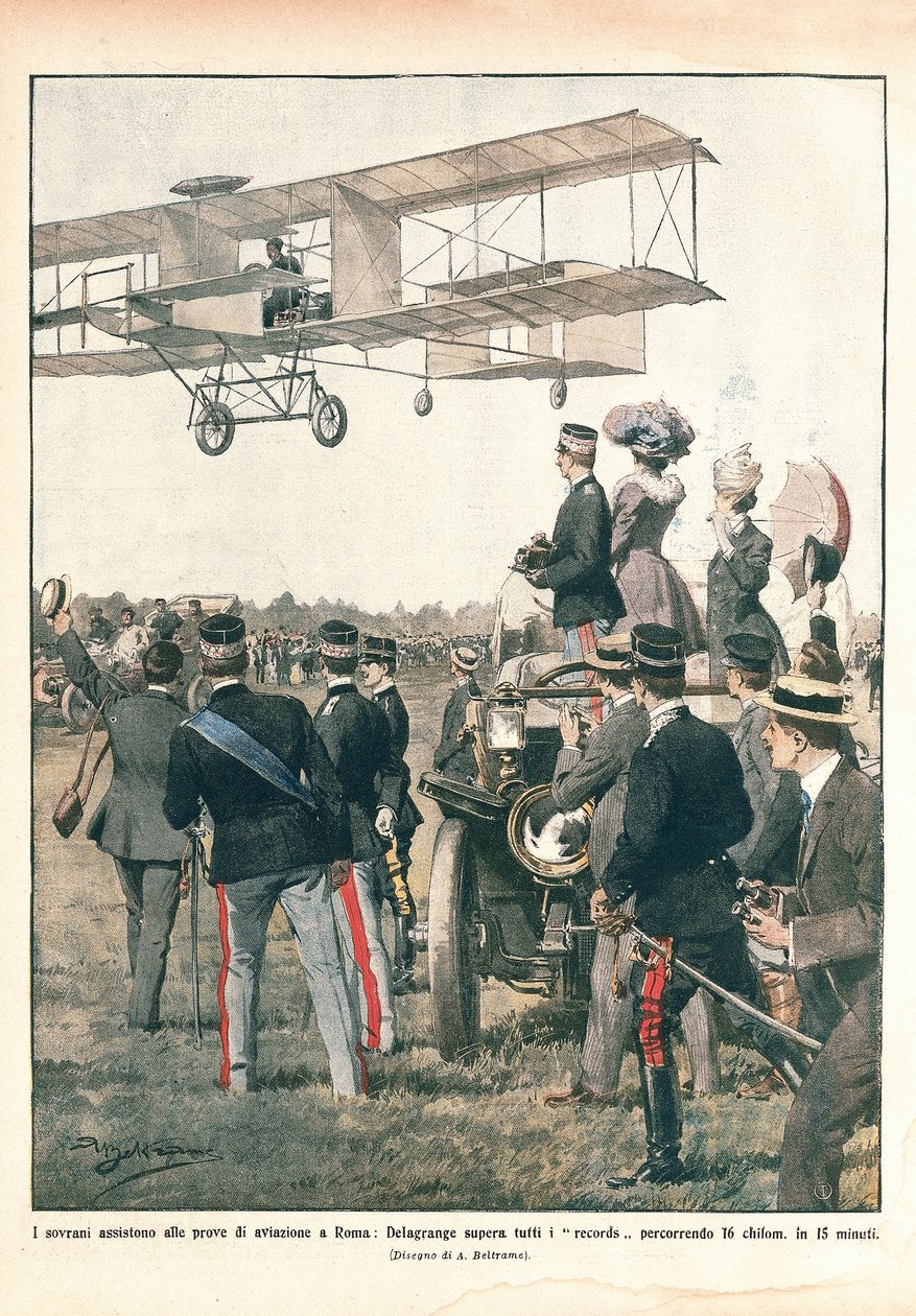 Italien, Der Flug von Leo Delagrange, La Domenica del Corriere von Achille Beltrame