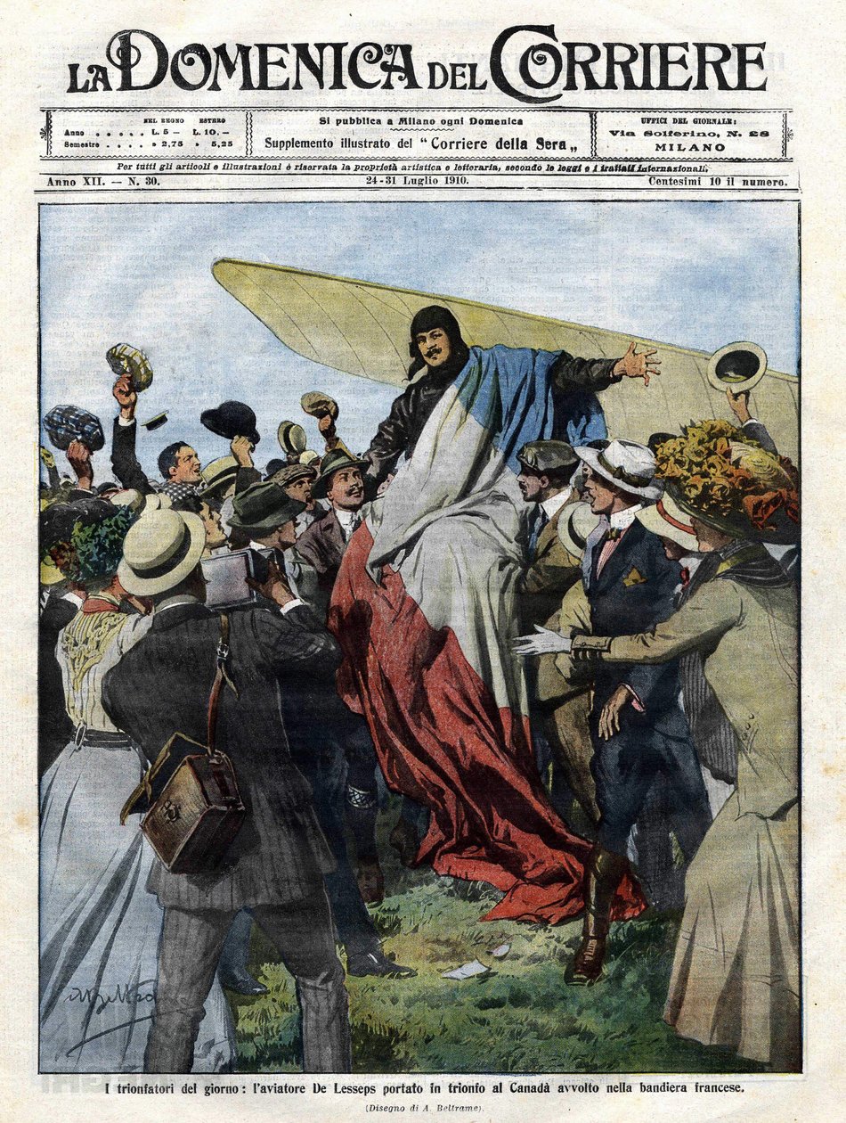 Jacques de Lesseps (1883-1927) bei seiner Ankunft in Kanada 1910. Illustration von Achille Beltrame für die „Domenica del Corriere“ vom 24. Juli von Achille Beltrame