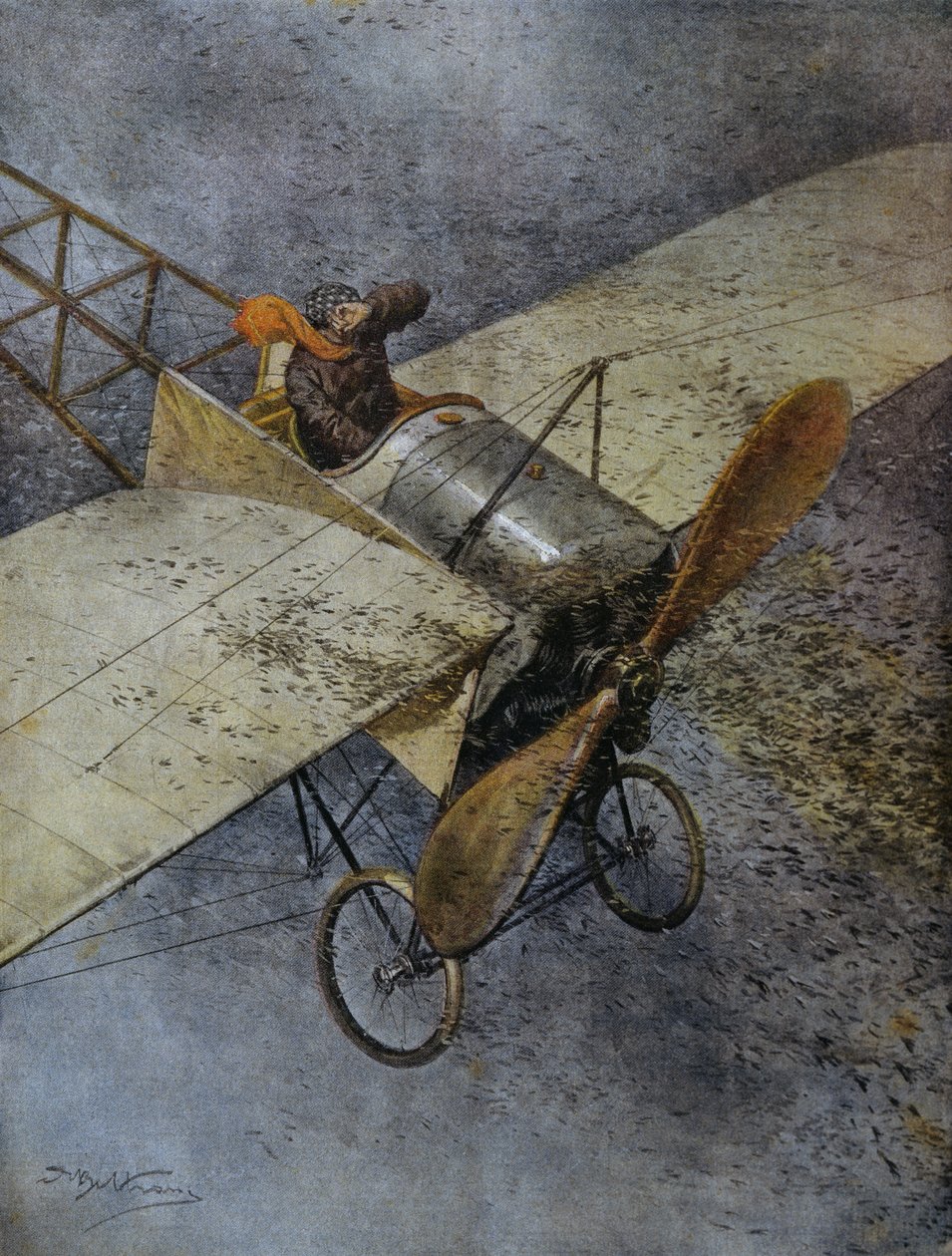 Mauvaises Flugzeugabsturz nach dem Aufprall auf Heuschreckenschwärme, nahe Madrid, Spanien, Illustration von Achille Beltrame aus La Domenica del Corriere, 3. Juni von Achille Beltrame