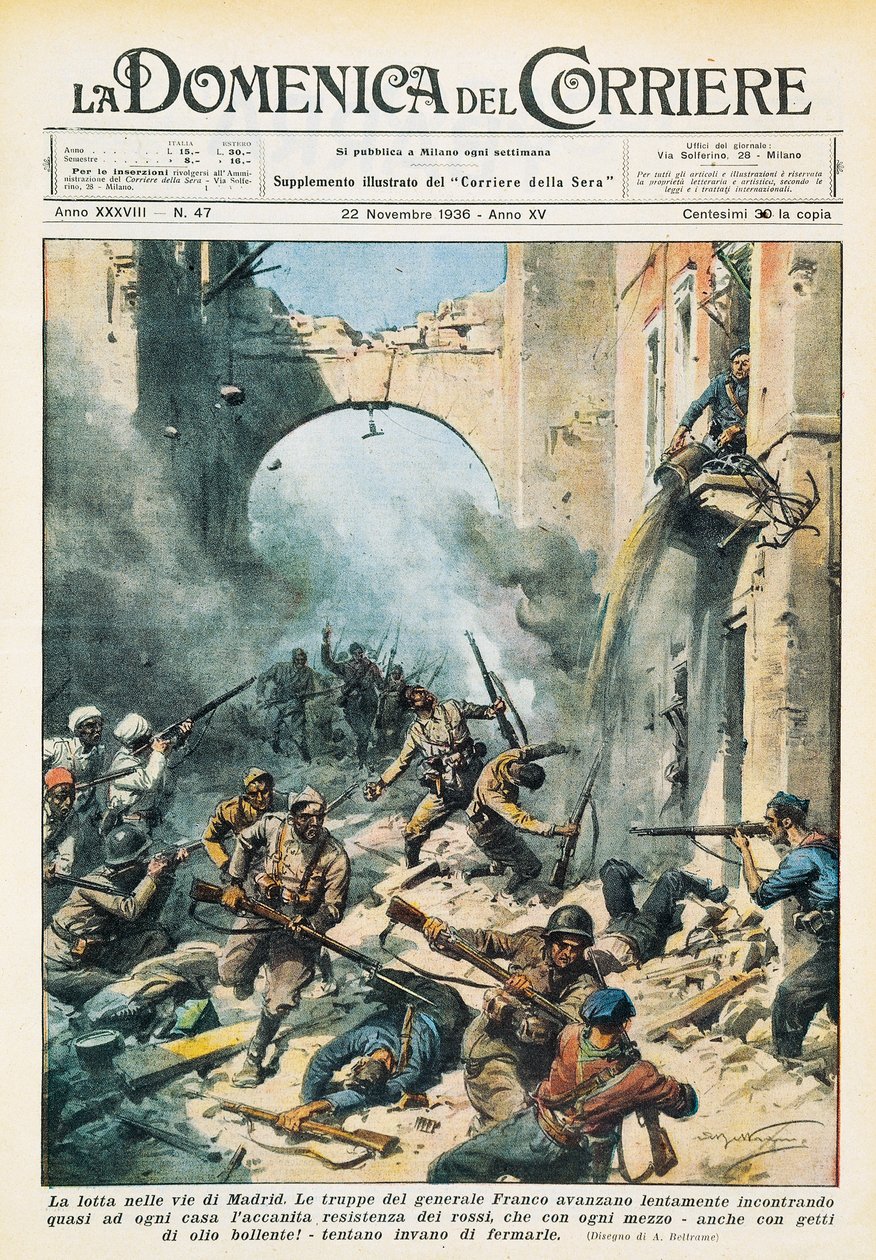 Nahkampf in den Straßen von Madrid während des Spanischen Bürgerkriegs, aus La Domenica del Corriere, 22. November von Achille Beltrame