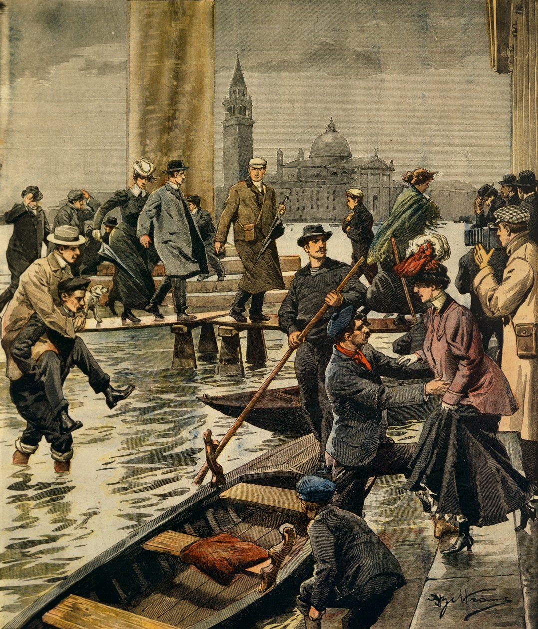 Das Phänomen des Hochwassers auf dem Markusplatz in Venedig von Achille Beltrame