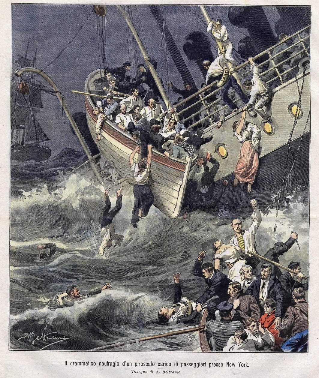 Schiffswrack der Larchmont vor New York im Februar 1907 von Achille Beltrame