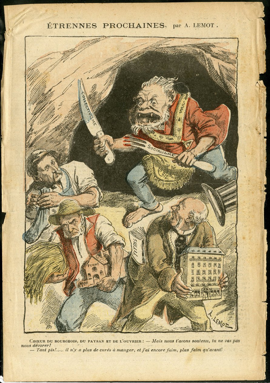 Illustration von Achille Lemot (1846-1909) in Le Pelerin, 07/01/06 - Nächster Fremder - Landwirtschaft, Kollektivismus, Sozialismus - Arbeiter, Bauern, Landwirte - Oger/essen/schlucken, Animalisierung von Achille Lemot