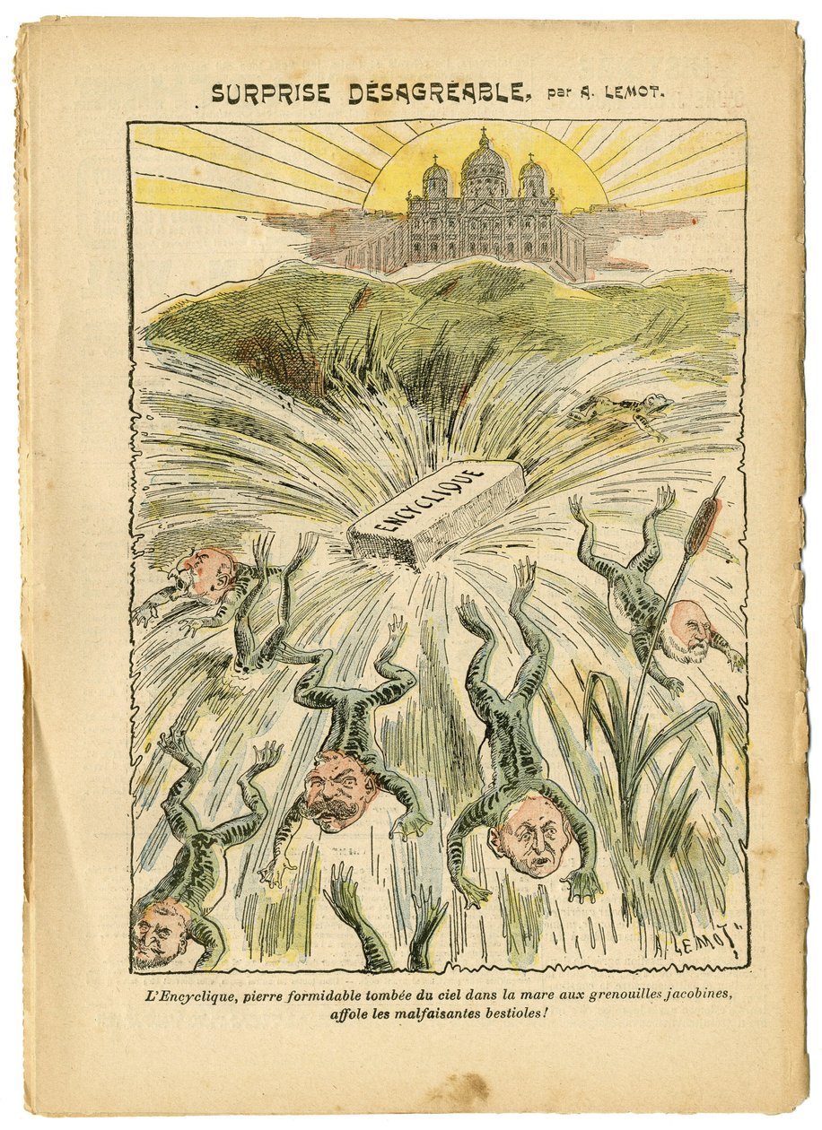 Illustration von Achille Lemot (1846-1909) in Le Pelerin, 26/08/06 - Überraschung unangenehm - Klerikal/antirepublikanisch, Religion Glaube, Vatikan, Ausdrücke, Katholizismus - Enzyklika - Batrachian Frosch - Animalisierung von Achille Lemot
