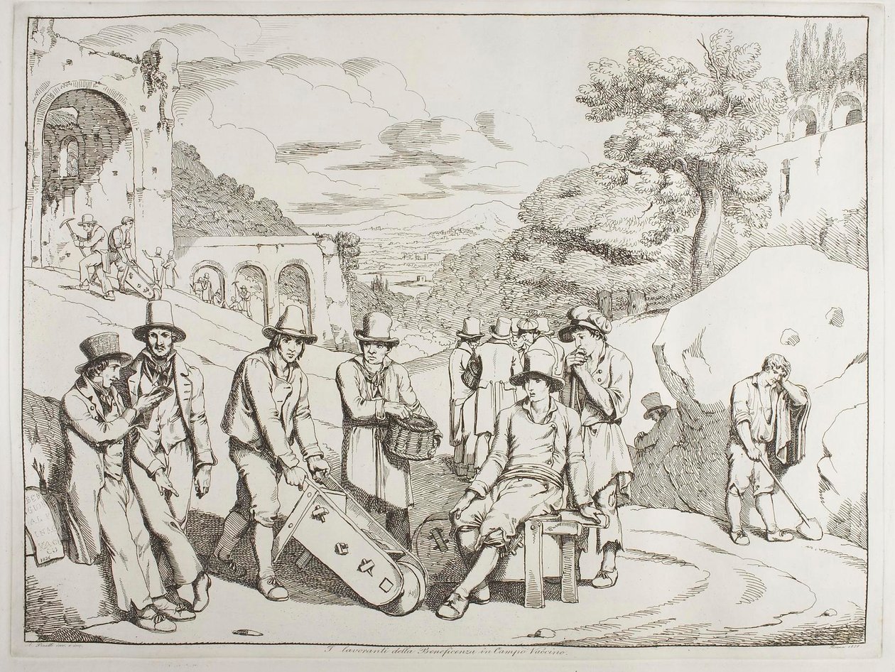 Arbeiter der Wohltätigkeit in Campio Vaccino von Achille Pinelli