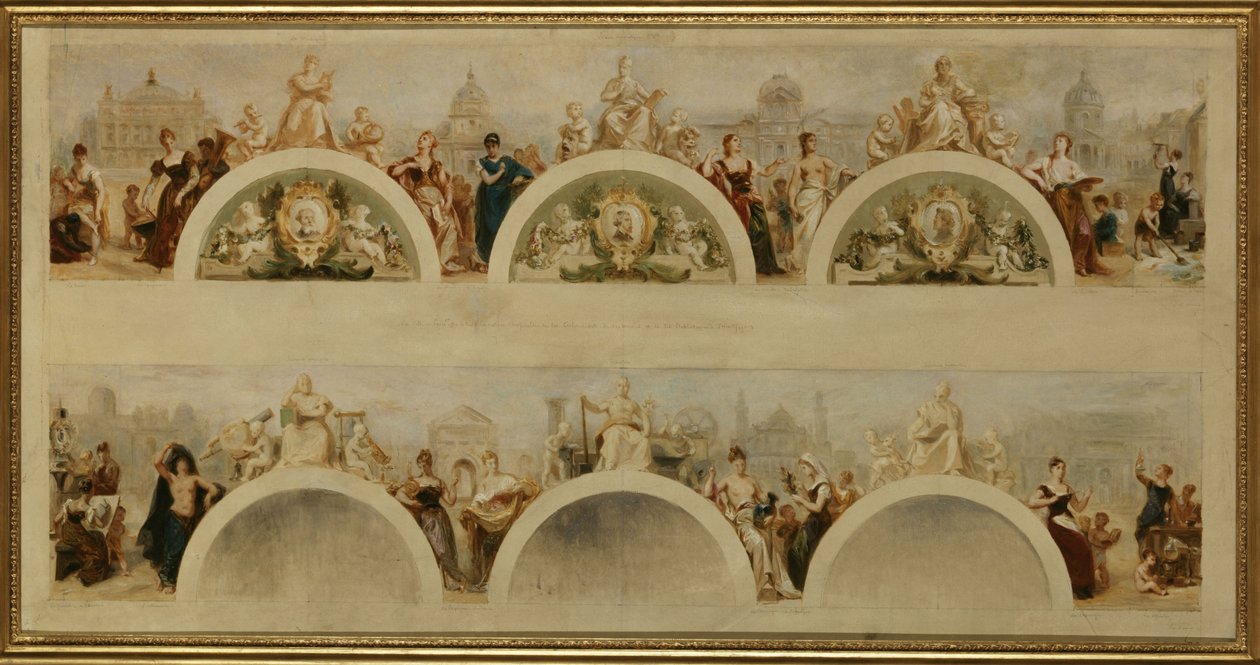 Die Stadt Paris bietet allen Nationen die Gastfreundschaft ihrer Kunstschulen, Museen und wissenschaftlichen Einrichtungen - Skizze für die Eingangshalle des Hôtel de Ville de Paris von Achille Sirouy