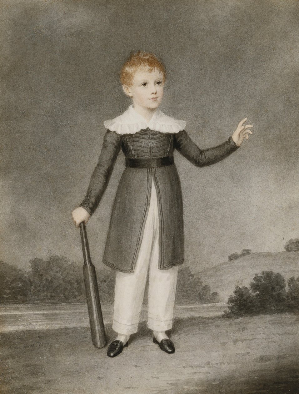Porträt von Edward Currie mit einem Kricketschläger, 1830 von Adam Buck