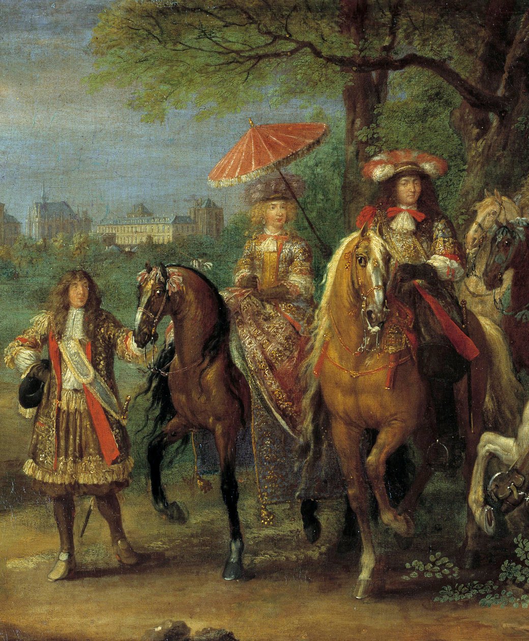 König Ludwig XIV. und Königin Marie-Therese von Österreich vor dem Schloss Vincennes 1669 (Detail) von Adam Frans van der Meulen