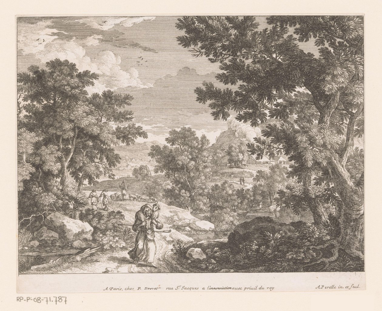 Landschaft mit Christus, der ein Lamm auf seinen Schultern trägt von Adam Perelle
