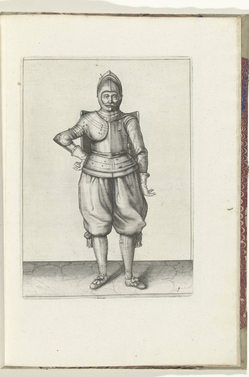 Die Übung mit dem Targe und Rapier: der Soldat in Ruhe mit dem Targe auf dem Rücken (Nr. 1), 1618 von Adam van Breen