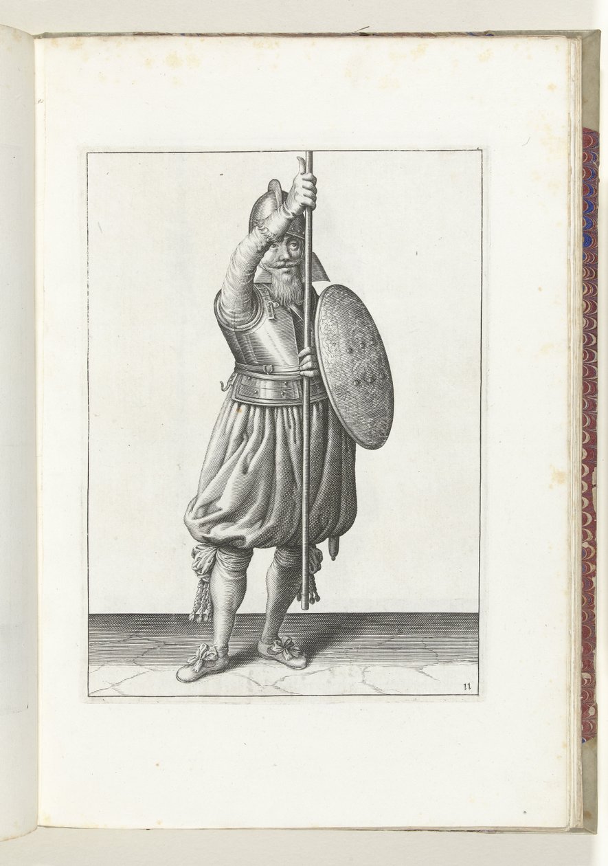 Die Übung mit Schild und Speer: Der Soldat bringt den Speer in drei Zeiten zurück in die Ruheposition, zweite Bewegung (Nr. 11), 1618 von Adam van Breen
