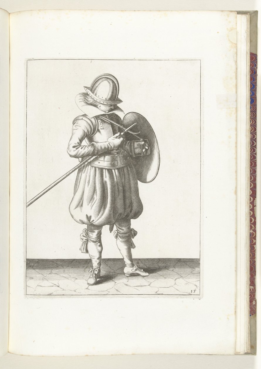 Übung mit Schild und Speer: Der Soldat hält Speer und Schild nah am Körper (Nr. 15), 1618 von Adam van Breen