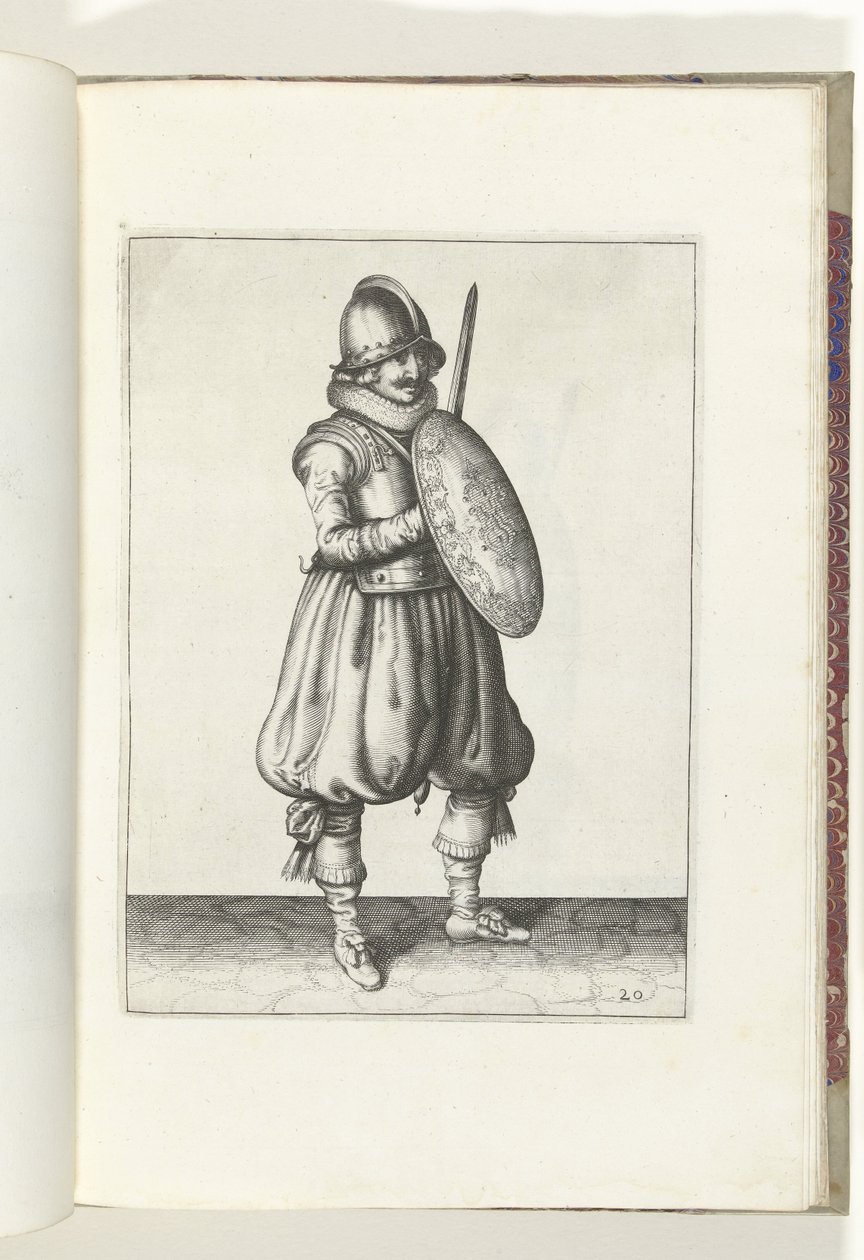 Die Übung mit Schild und Speer: der Soldat in der Haltung mit seinem Rapier und Schild vor der Brust (Nr. 20), 1618 von Adam van Breen