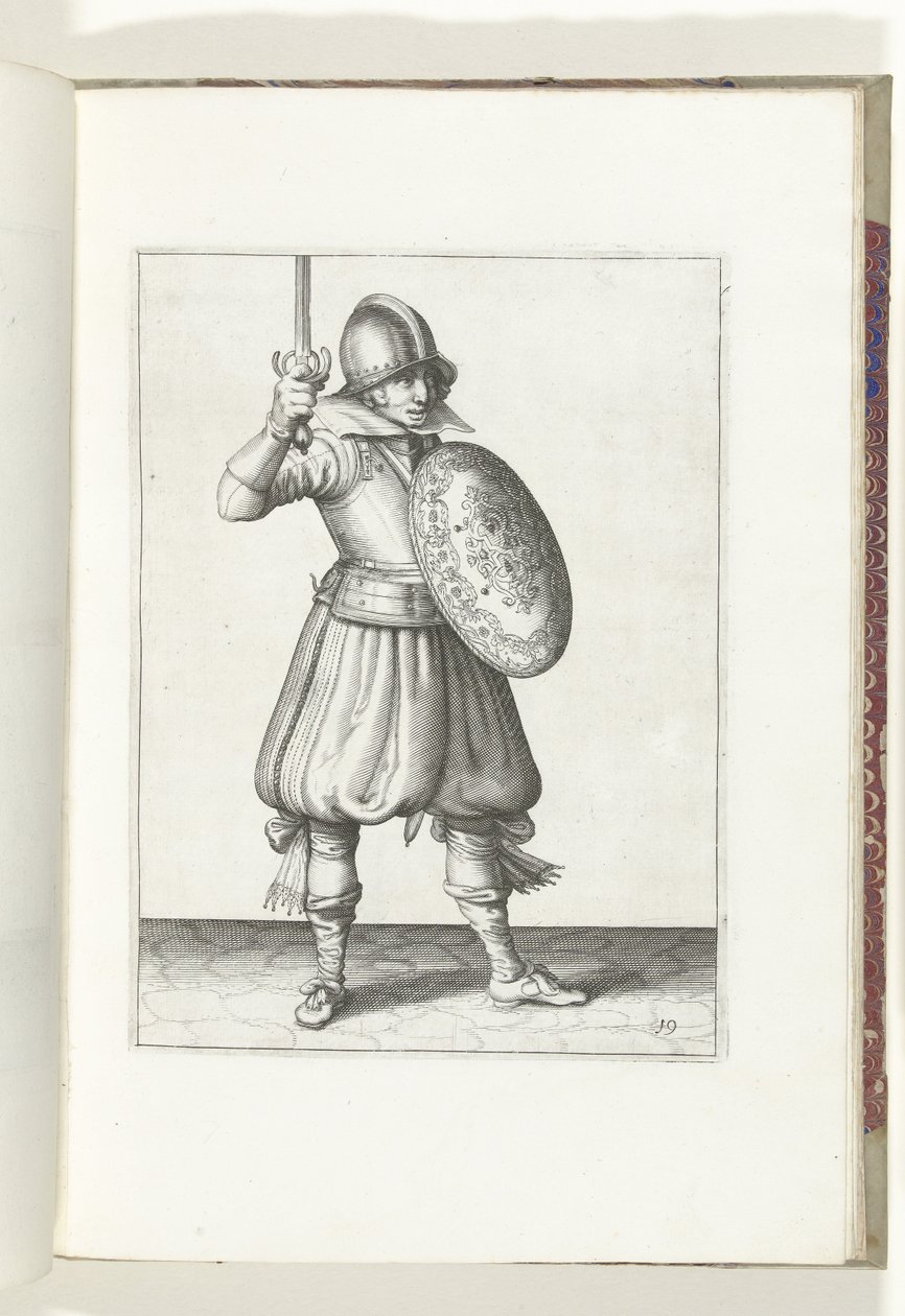 Die Übung mit Schild und Spieß: der Soldat präsentiert seinen Degen mit der Hand nicht höher als sein Gesicht (Nr. 19), 1618 von Adam van Breen