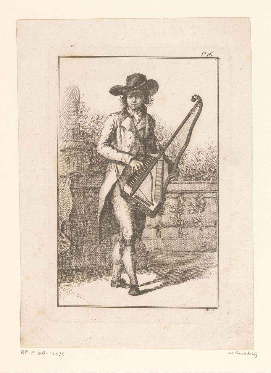 Junger Mann spielt auf einer Orphica vor einer Balustrade von Adam von Bartsch