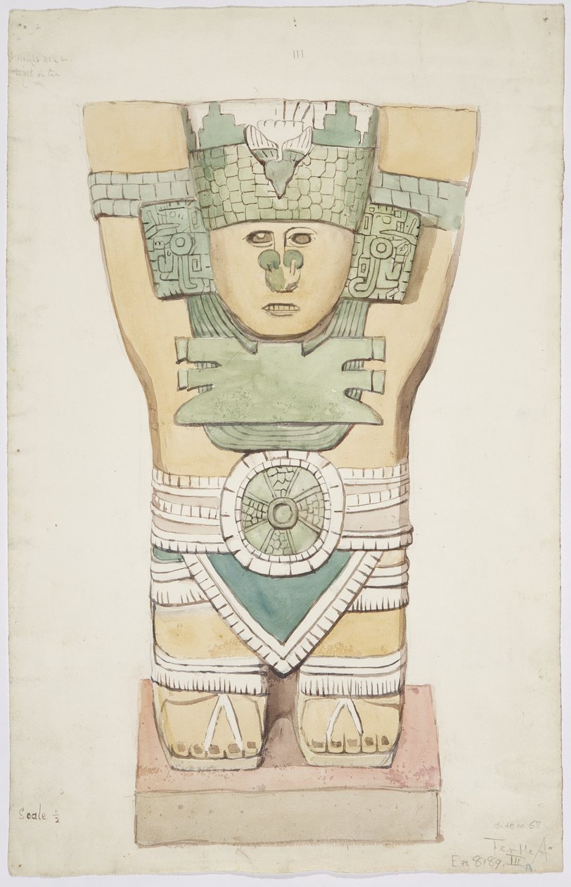 Karyatide III, äußere Kammer, Oberer Tempel der Jaguare (Tempel A), Chichen Itza, Mexiko von Adela Breton