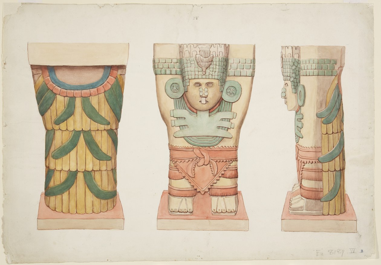 Karyatide aus der äußeren Kammer, Tempel A, Ballspielplatz, Chichen Itza von Adela Breton