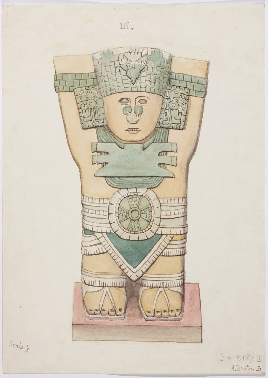 Karyatide aus der äußeren Kammer, Tempel A, Ballspielplatz, Chichen Itza, Mexiko von Adela Breton