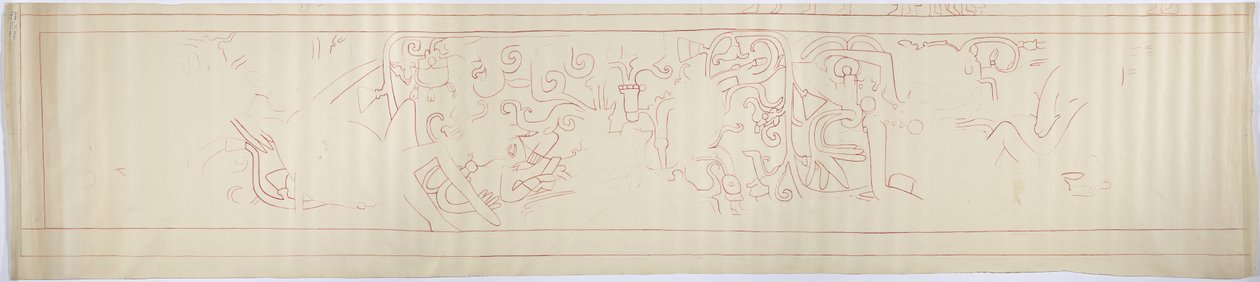 Umrissnachzeichnung eines Wandgemäldes von der Westwand, Oberer Tempel der Jaguare, Chichen Itza, Mexiko von Adela Breton