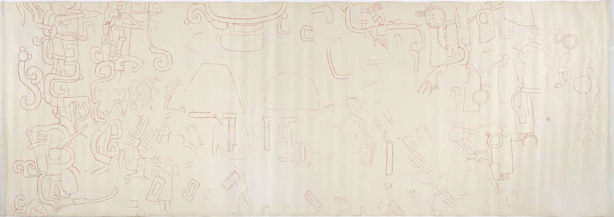 Gemälde von der Nordwand, Oberer Tempel der Jaguare, Chichen Itza, Mexiko, Mittelteil von Adela Breton