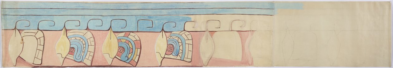 Gemälde des oberen Registers des Stuckfrieses in Acanceh, Mexiko von Adela Breton