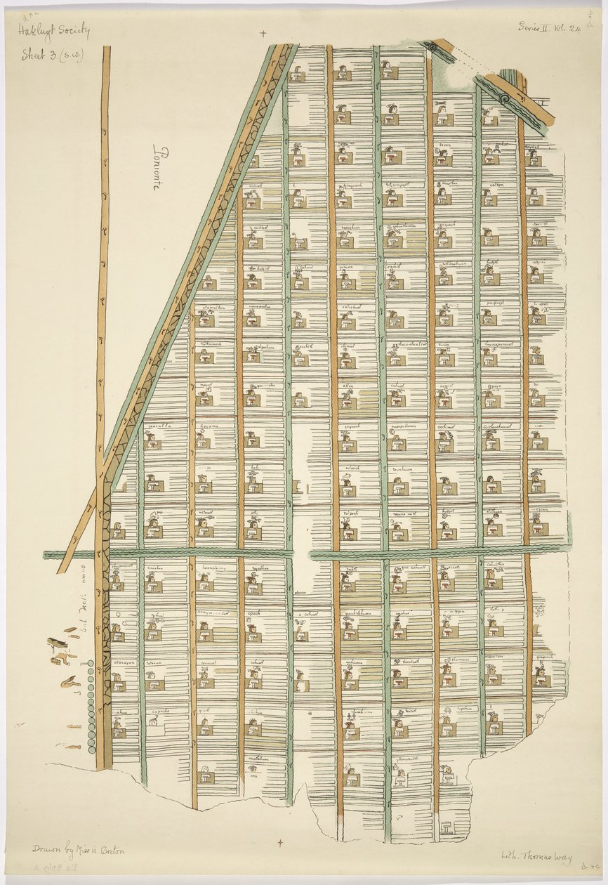 Gedruckte Kopie des Maguey-Plans, in vier Teilen von Adela Breton