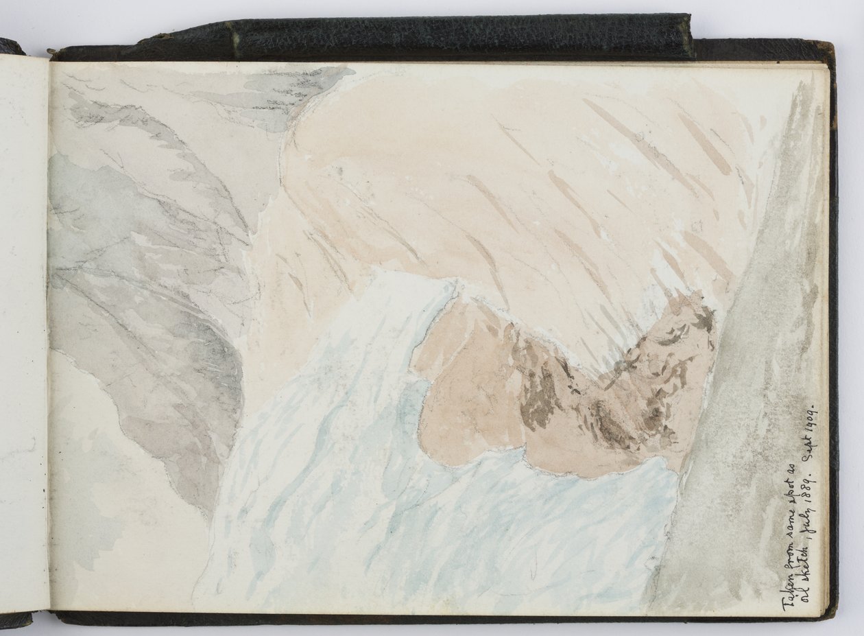 Skizzenbuch mit Aquarellen, Zeichnungen und Notizen, Nord- und Südamerika und Europa, 1909-1910, in grünes Leder gebunden von Adela Breton