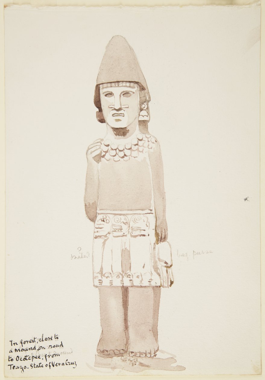 Statue aus Teayo, Nord-Veracruz, Mexiko (Steinstatue mit männlicher Figur im Kilt) von Adela Breton