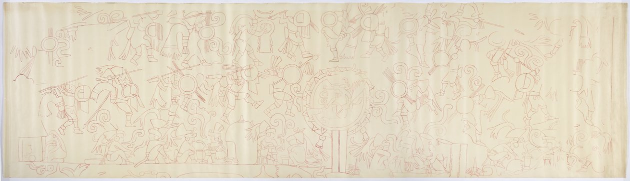 Abzeichnung eines Wandgemäldes von der Westwand, Oberer Tempel der Jaguare, Chichen Itza, Mexiko von Adela Breton