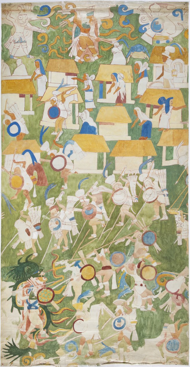 Abzeichnung einer Wandmalerei vom südlichen Paneel der Westwand, Oberer Tempel der Jaguare, Chichen Itza, Mexiko von Adela Breton