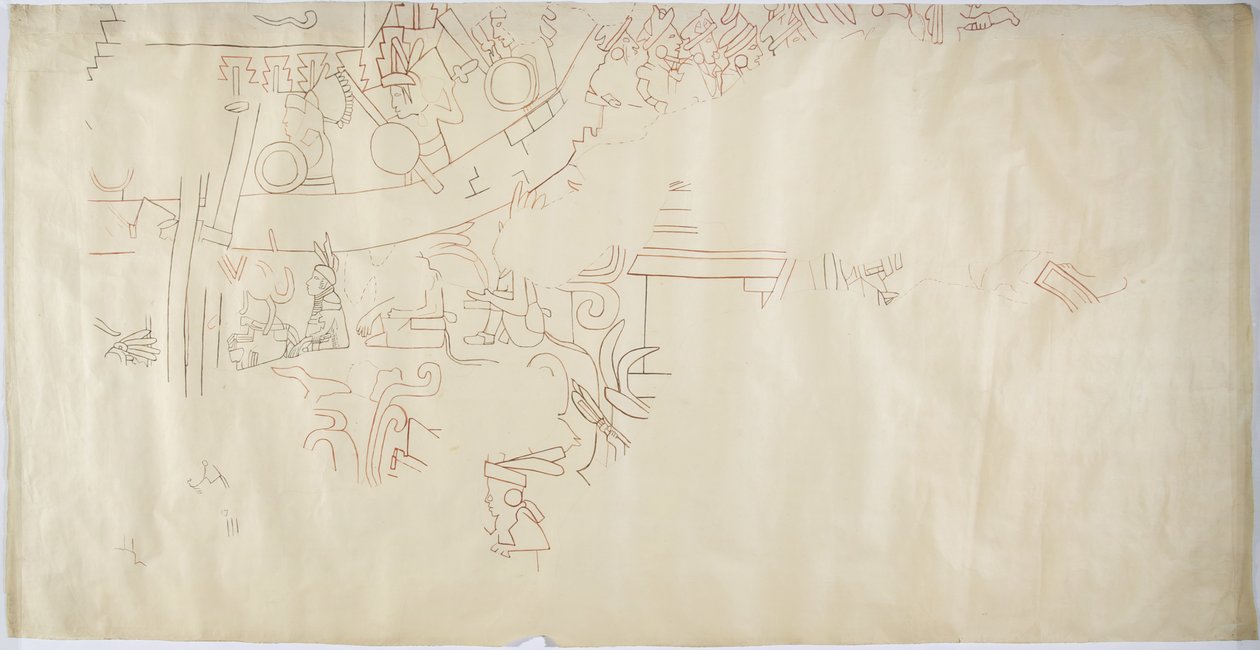 Abzeichnung eines Wandgemäldes aus Casa de Monjas, Chichen Itza, Mexiko, Gewölbe in großer Kammer von Adela Breton