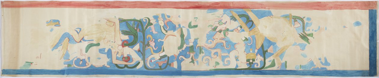 Abzeichnung eines Wandgemäldes vom Nordpaneel an der Westwand, Oberer Tempel der Jaguare, Chichen Itza, Mexiko von Adela Breton