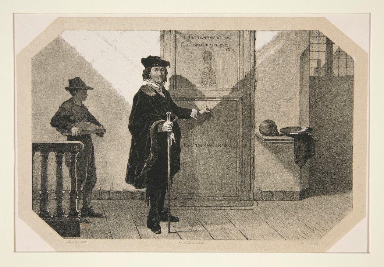 Rembrandt auf dem Weg zur Anatomischen Lektion von Dr. Tulp von Adolf Carel Nunnink