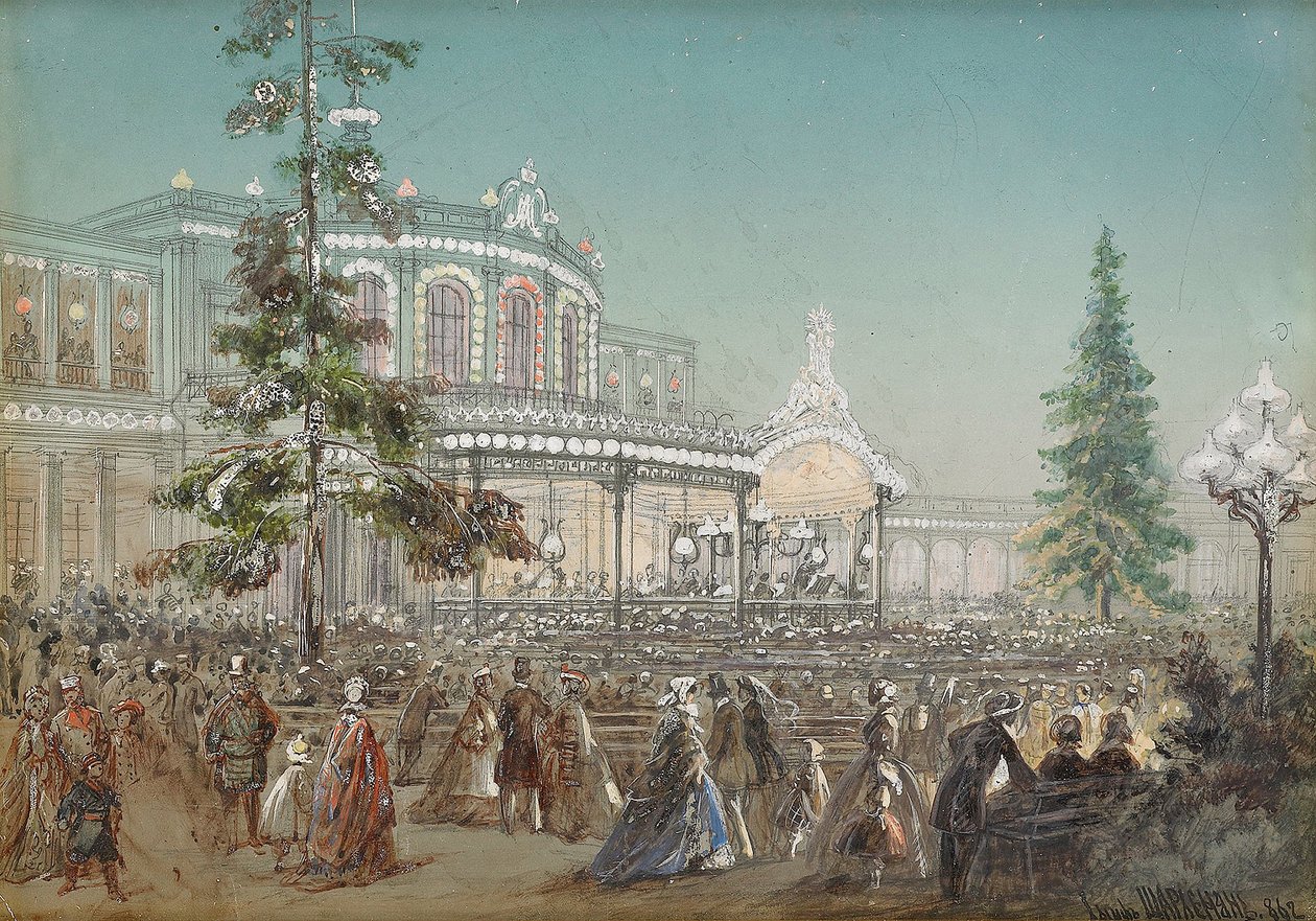 Feier des 25. Jahrestages der Zarskoje Selo Eisenbahn im Konzertsaal des Bahnhofs Pawlowsk von Adolf Jossifowitsch Charlemagne
