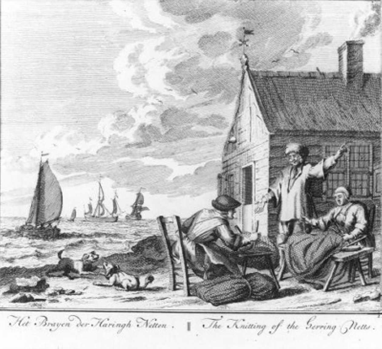 „Das Stricken der Heringsnetze“ (Nr. 2 aus der Serie Heringsfang) von Adolf van der Laan