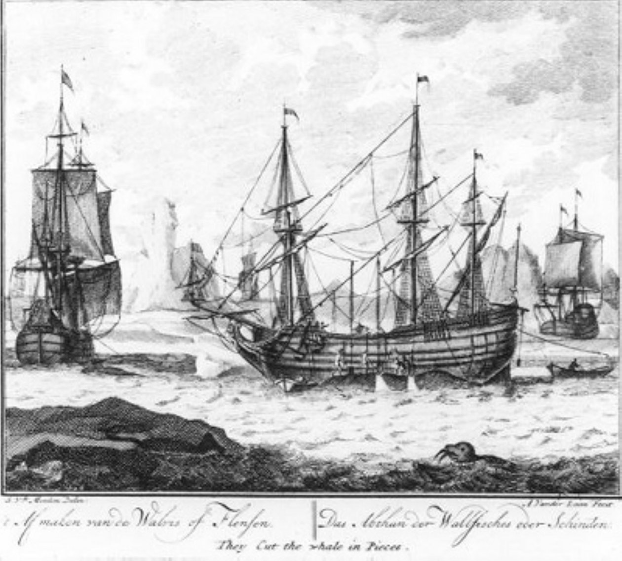 Das Abschlachten des Wals oder Flensen (Nr. 8 aus der Serie Walfang) von Adolf van der Laan
