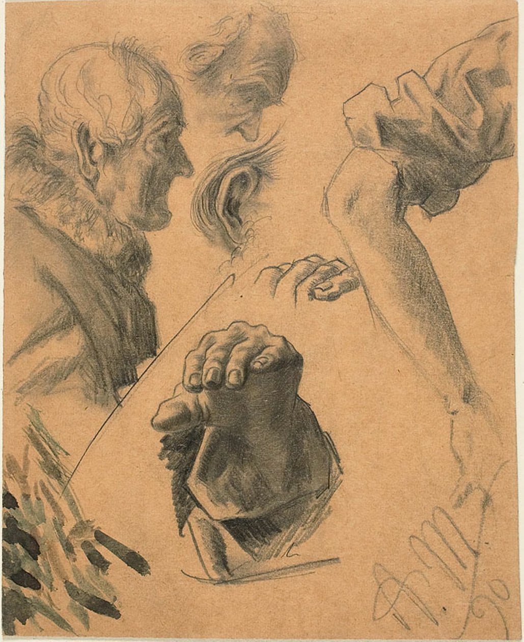 Skizzen von Händen, Armen und Köpfen von Adolph Menzel