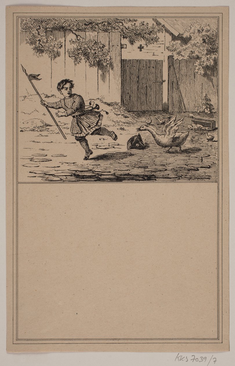 Der tapfere Held. Nr. 6 in Chr. Winther und M. Rørbye, "25 Bilder für kleine Kinder" von Johan Adolph Kittendorff