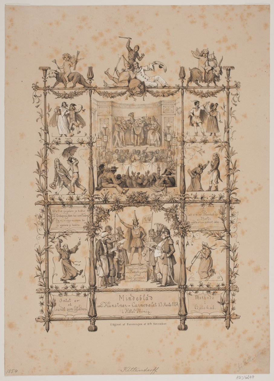 Gedenkblatt zum Künstlerkarneval am 3. März 1854 von Johan Adolph Kittendorff