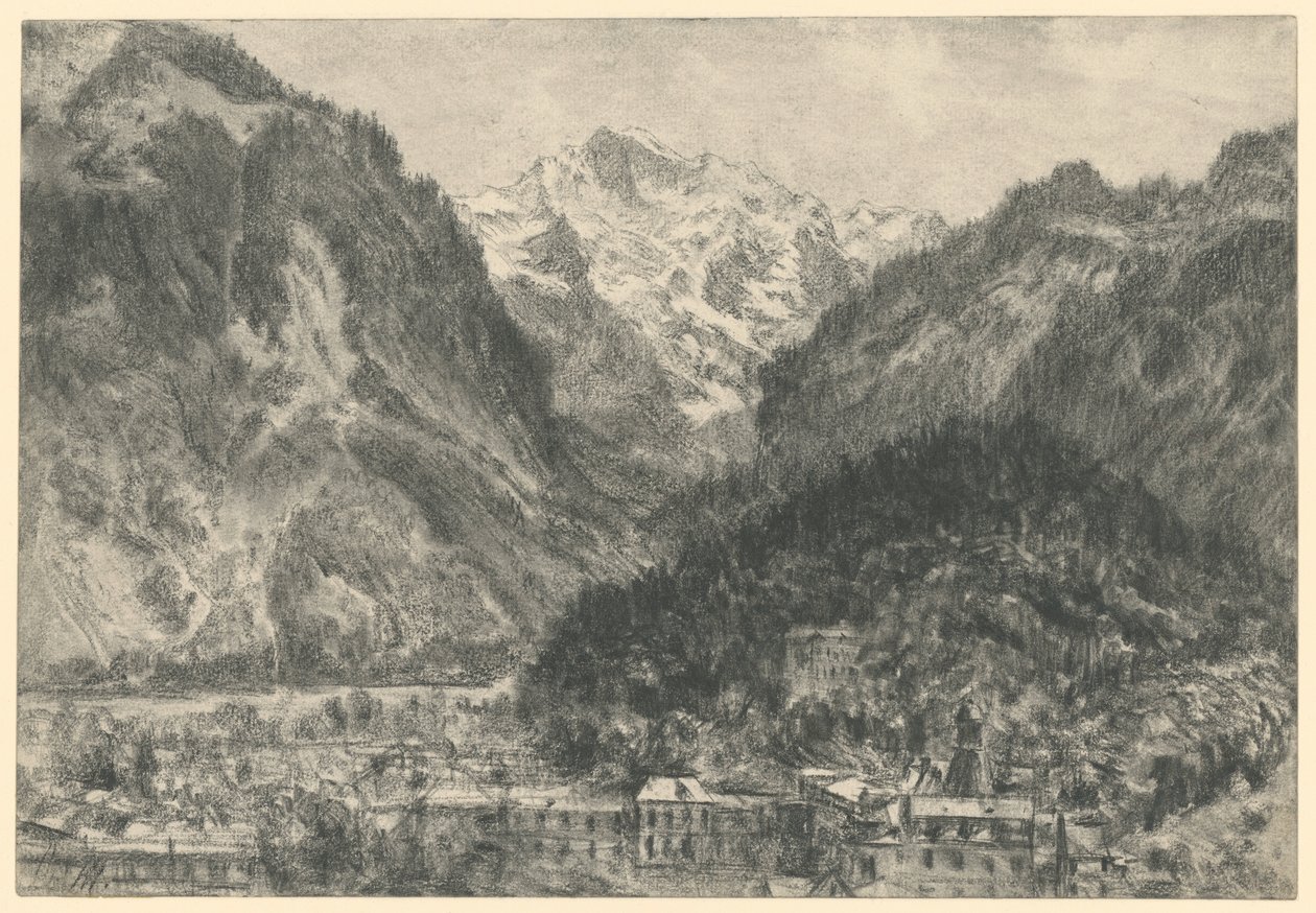 Blick über Interlaken auf das Jungfrau-Massiv von Adolph Menzel