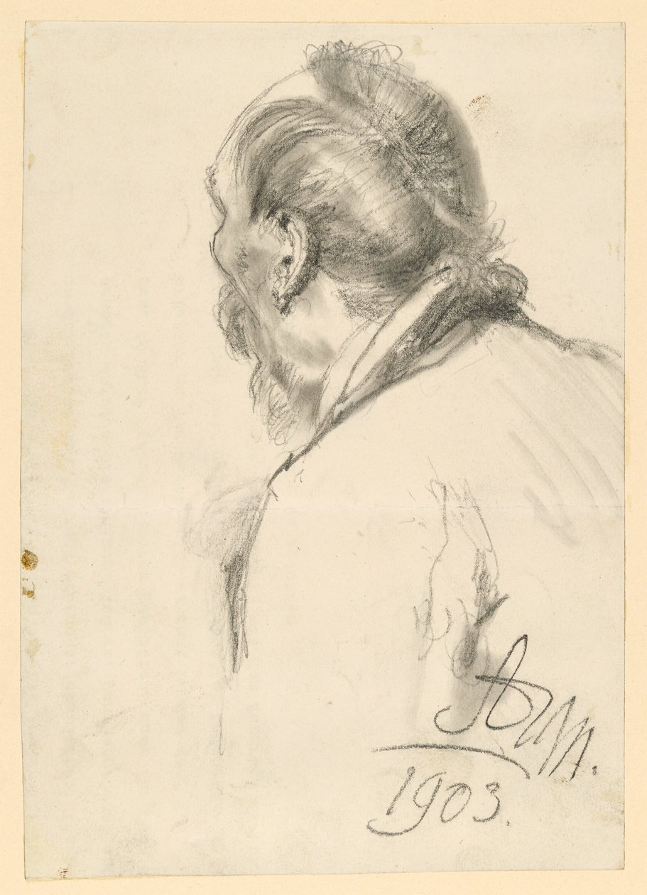 Brustbild eines bärtigen Mannes nach links, halb in Rückenansicht von Adolph Menzel