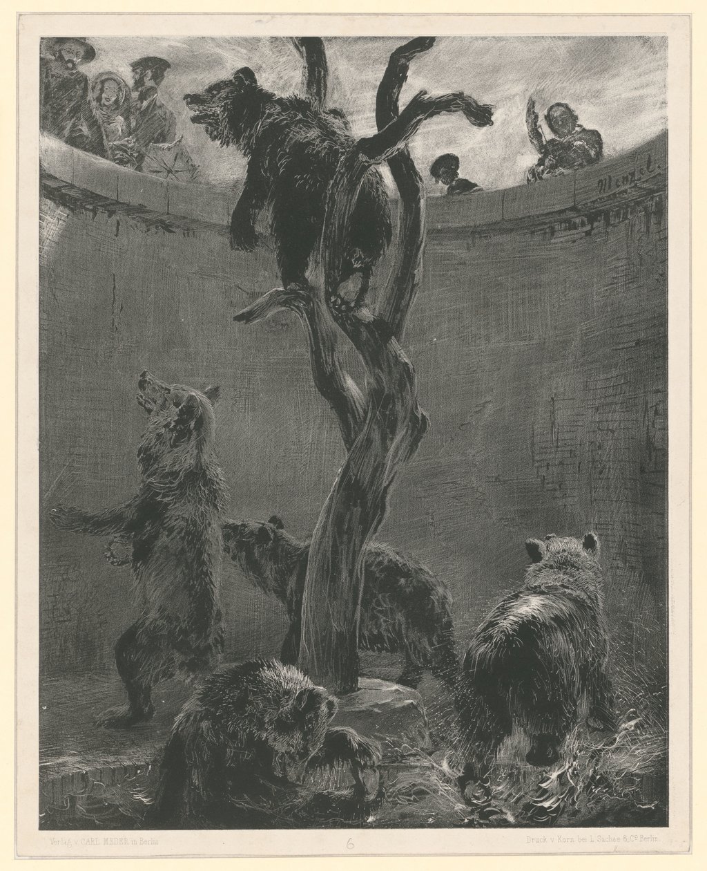 Der Bärenzwinger im Zoologischen Garten. Blatt 6 aus: Versuche mit Pinsel und Schabeisen, Heft 1 von Adolph Menzel