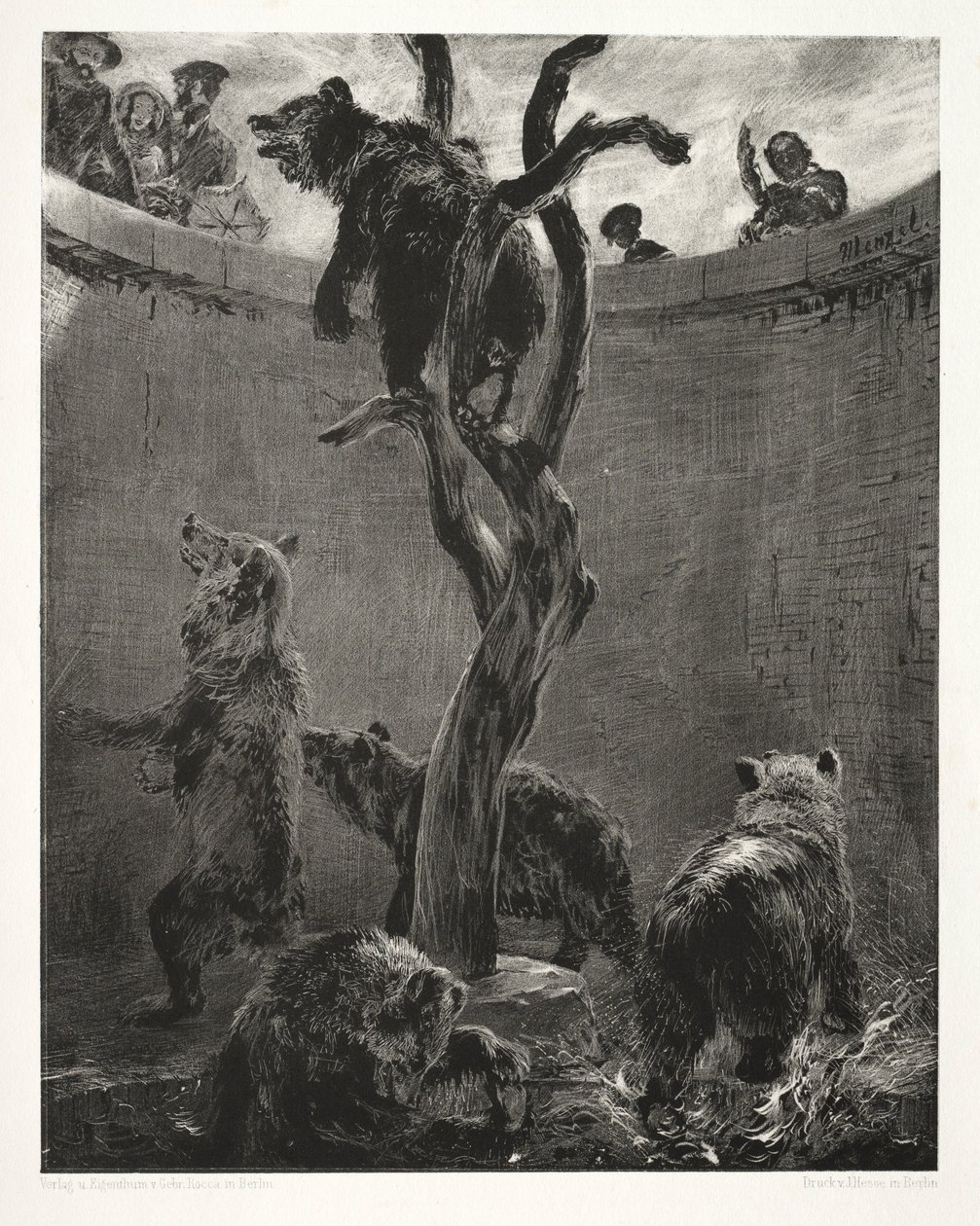 Essay on Stone with Brush and Scraper: The Bear Pit, 1851 von Adolph Menzel