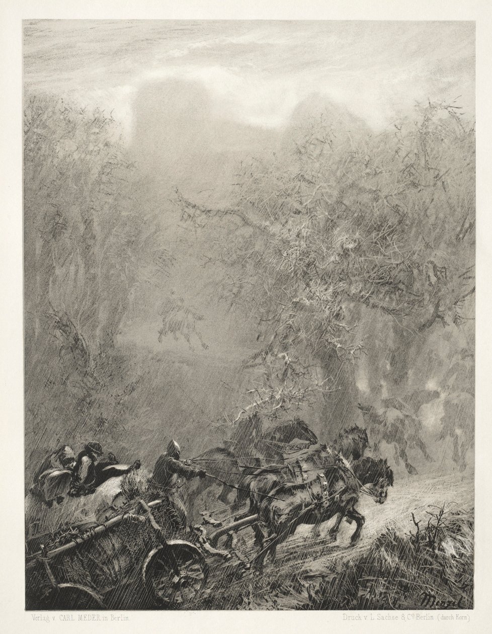 Essay über Stein mit Pinsel und Schaber: Der Gefangenentransport durch einen Wald, 1851 von Adolph Menzel