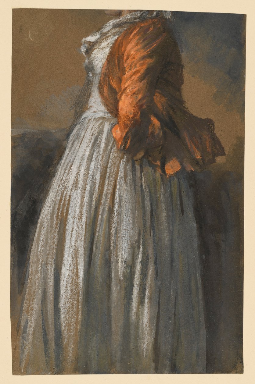 Kleid- und Jackenstudie einer nach rechts stehenden weiblichen Figur von Adolph Menzel
