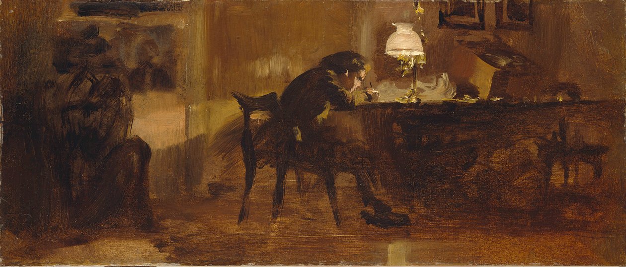 Knabe am Schreibtisch von Adolph Menzel