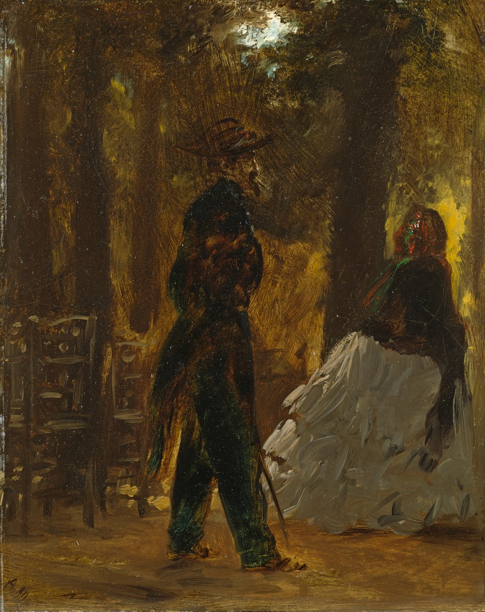 Polizist und Dame im Tuileriengarten von Adolph Menzel